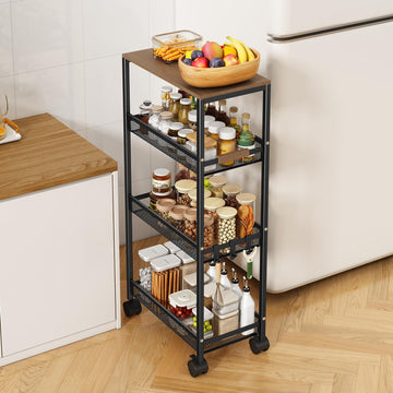 4-Tier Slim Utility Rolling Laundry Cart with Wheels, Easy to Assemble