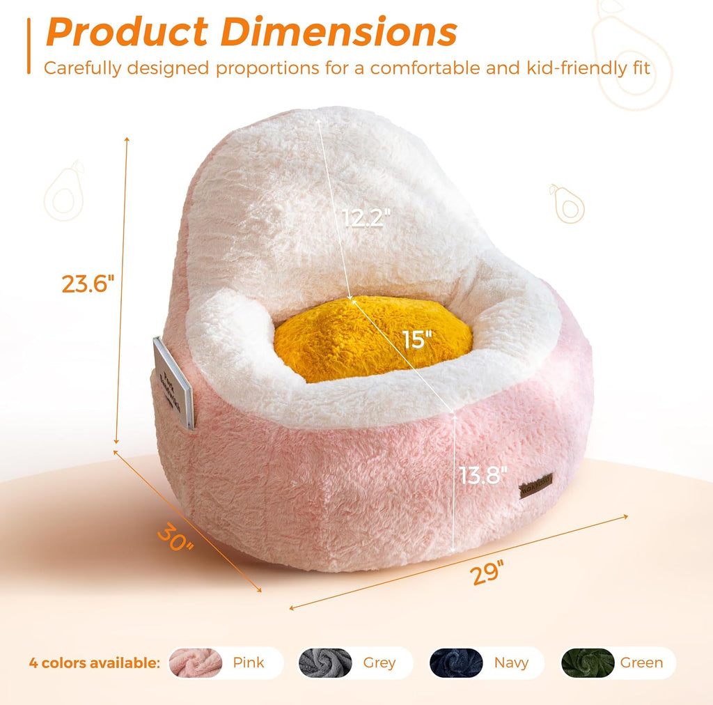 Bean Bag Chair for Kids, Avocado-Shaped Faux Fur Chair