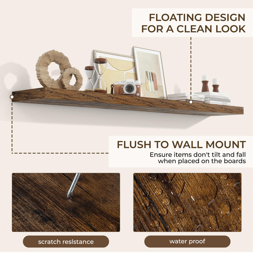 72Inch Floating Shelves for Wall 2Pack|Rustic Brown|8" D