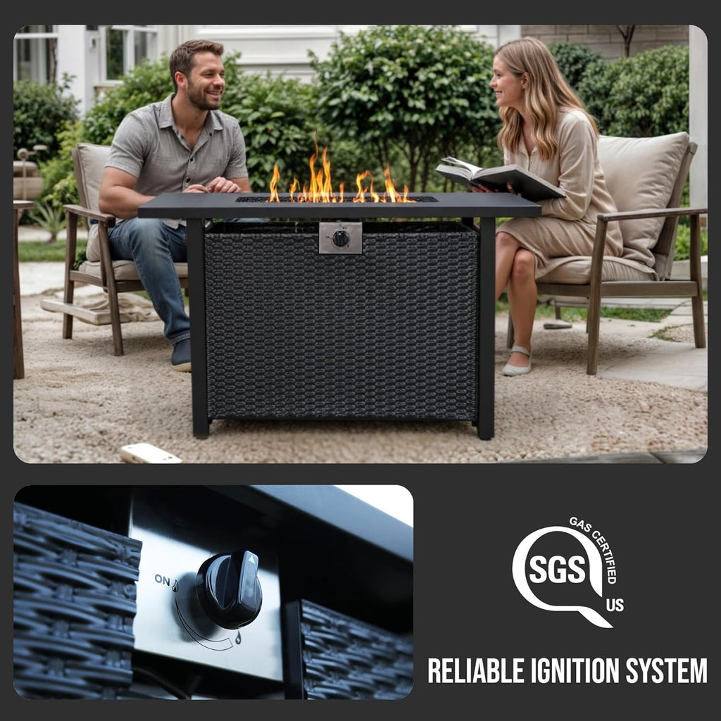 Propane Fire Pit Table - Rectangle 43 Inch Outdoor Firepit