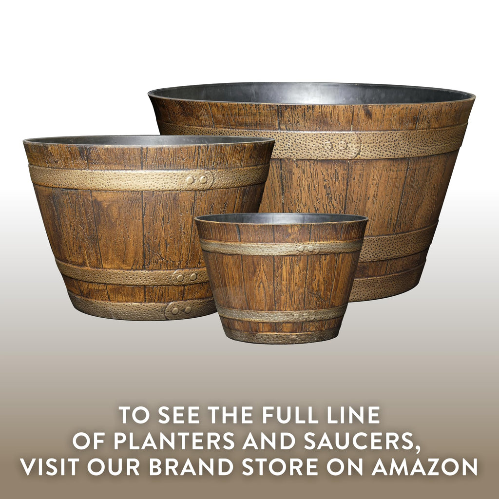 Whiskey Barrel Planters, Home Flower Garden Pots, 15" Oak Brown