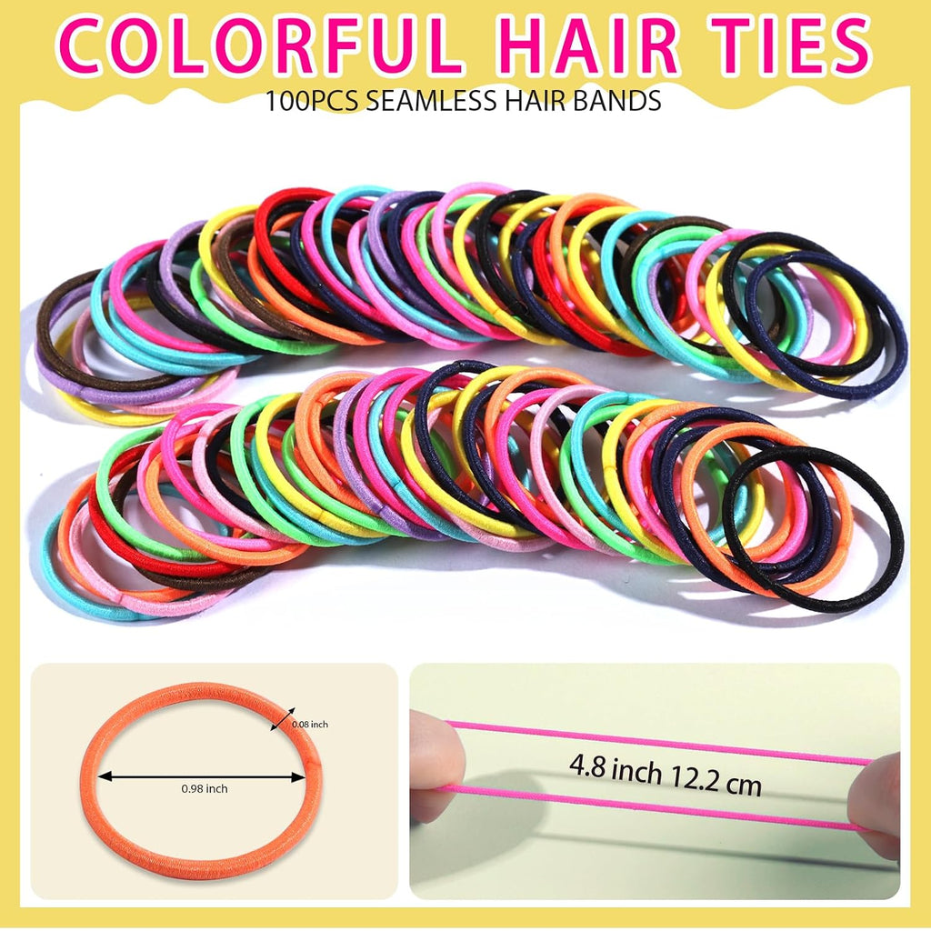 Hair Accessories Set: Colorful Rubber Bands, Cotton Hair Ties, Ponytail Holders, Hair Clips with Organizer Box