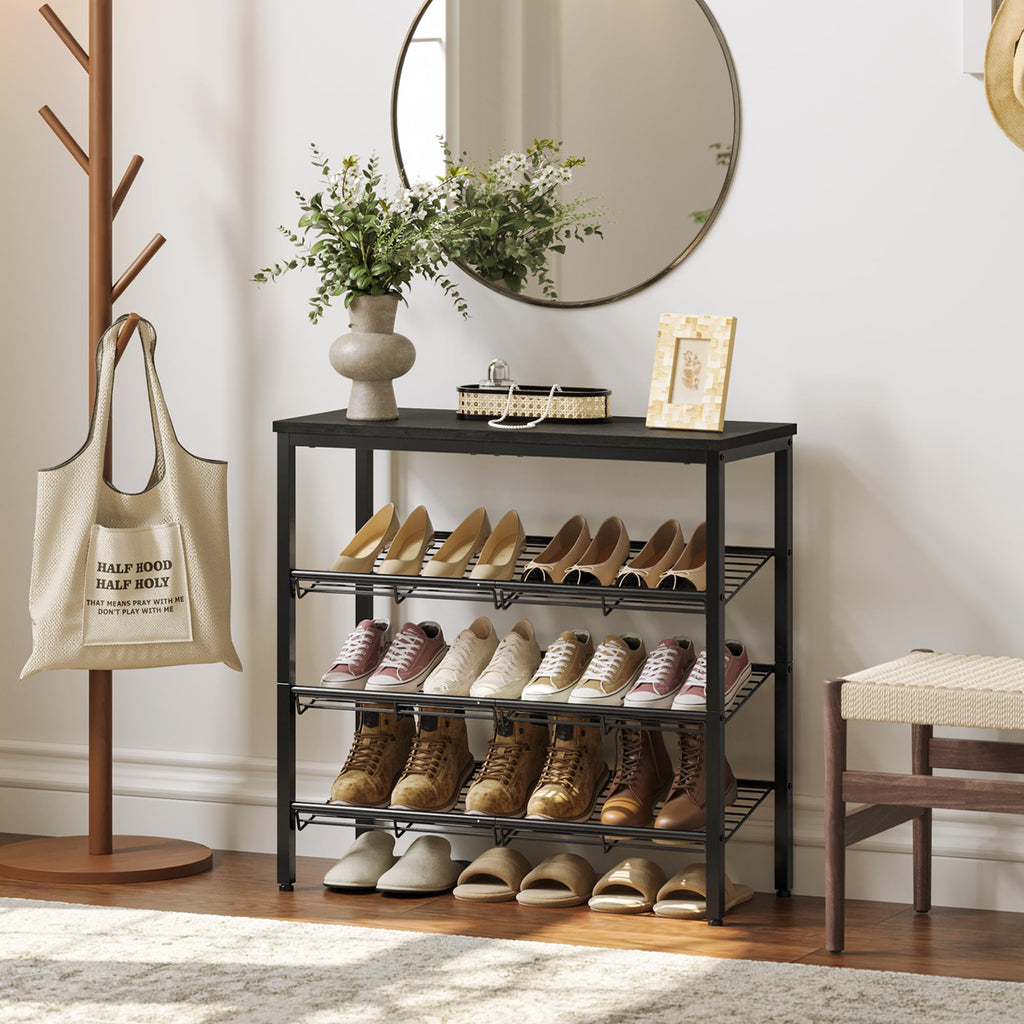 Shoe Rack for Closet, 4 Tier Shoe Organizer, Shoe Shelf with Storage Shelves and Spacious Top, Max Holds 16 of