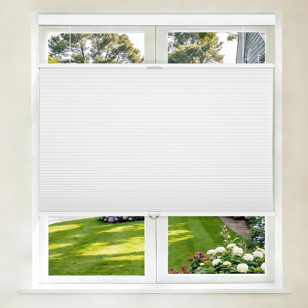 No Drill Top Down Bottom Up Cellular Shades Blackout, | 1.5" - White (100% )