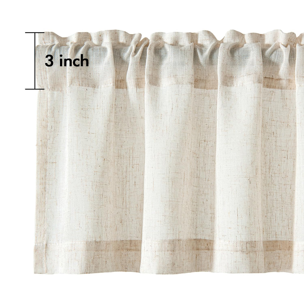 Linen Valance for Windows 2 Panels, Natural Ivory Rod Pocket Light Filtering Semi Sheer Soft Linen Window Treatment