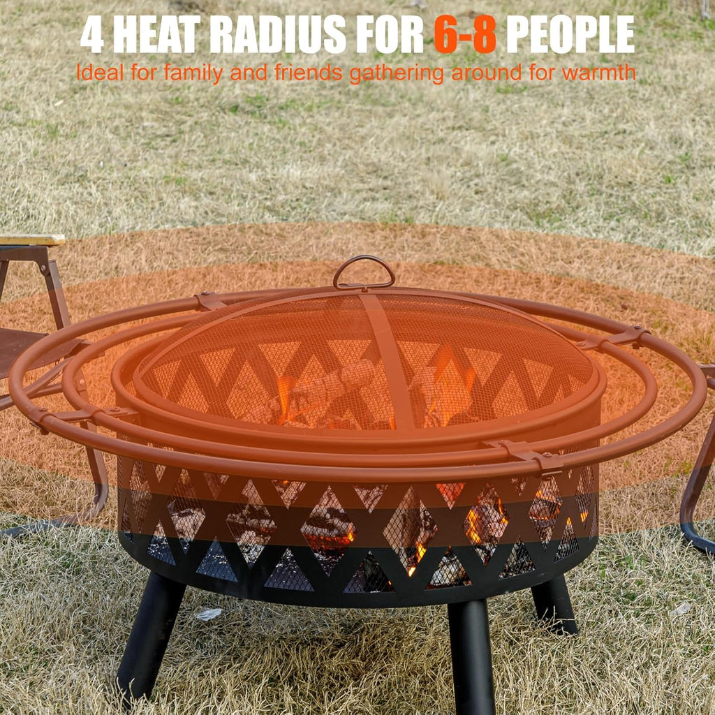 36 Inch Wood Burning Fire Pit with 2 Loops, Outdoor Fire Pit with Spark Screen & Fire Poker