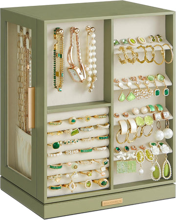 Jewelry Box Organizer, 360° Rotating, 5 Drawers, Laurel Green