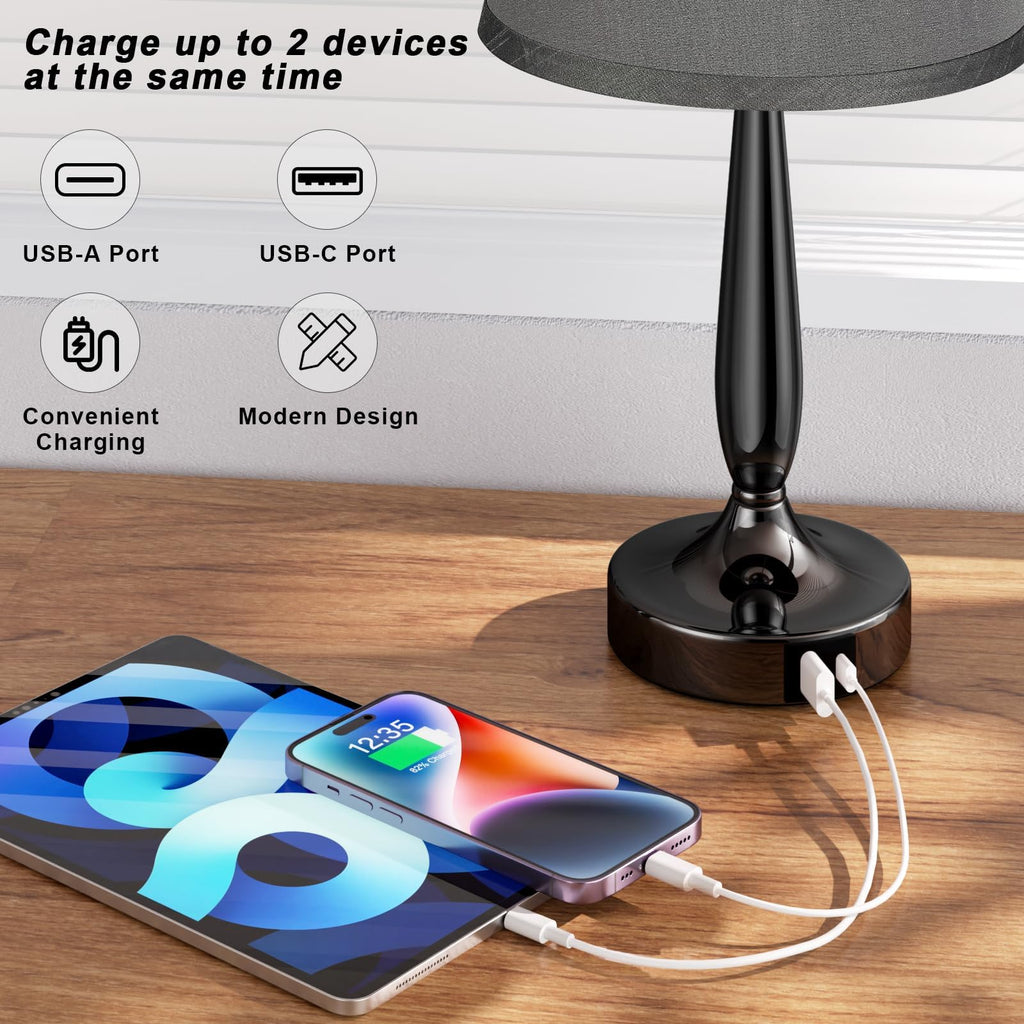 Touch Table Lamp, Small Bedside Lamp with USB C Port