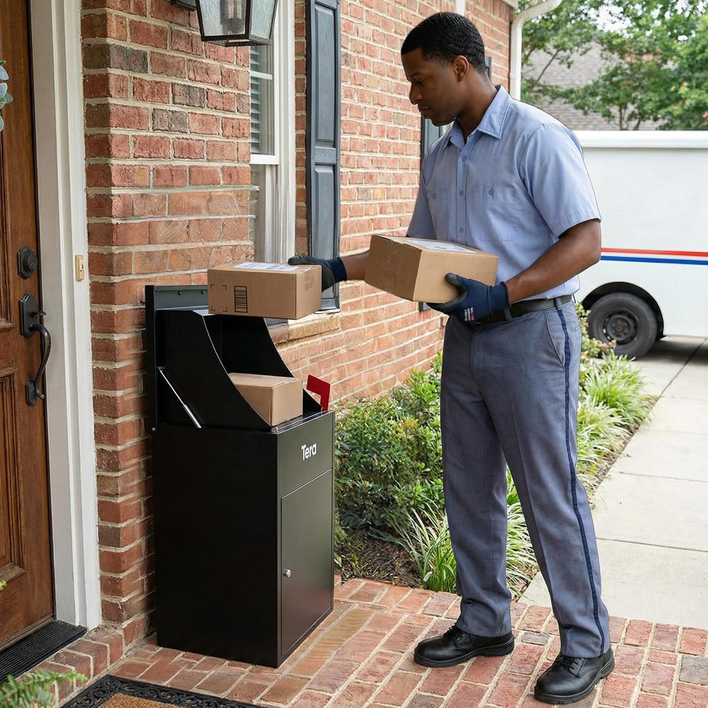 Package Delivery Boxes : No Assembly Needed 23" H Anti-Theft Parcel Drop Box Outdoor with Lock Galvanized Steel
