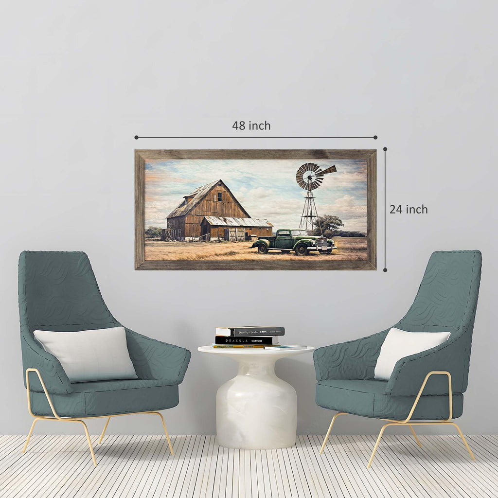 Rustic Farm Barn Wood Artwork: Large Framed Vintage Car Country Farmhouse Prints Wall Art Retro Truck Countryside