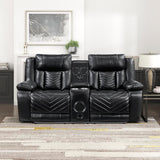 Lexicon Wall Hugger Power Double Reclining Loveseat with Console, Faux Leather Home Theater Seating with LED Lighting