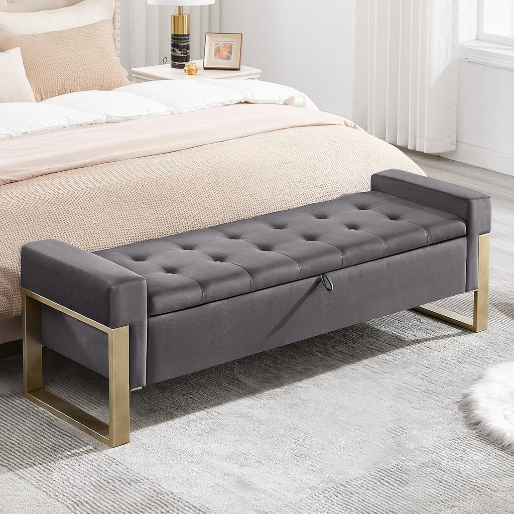 End of Bed Storage Bench, 67'' Benches Foot of Bed King Size, Upholstered Velvet Tufted Storage Ottoman Bench with