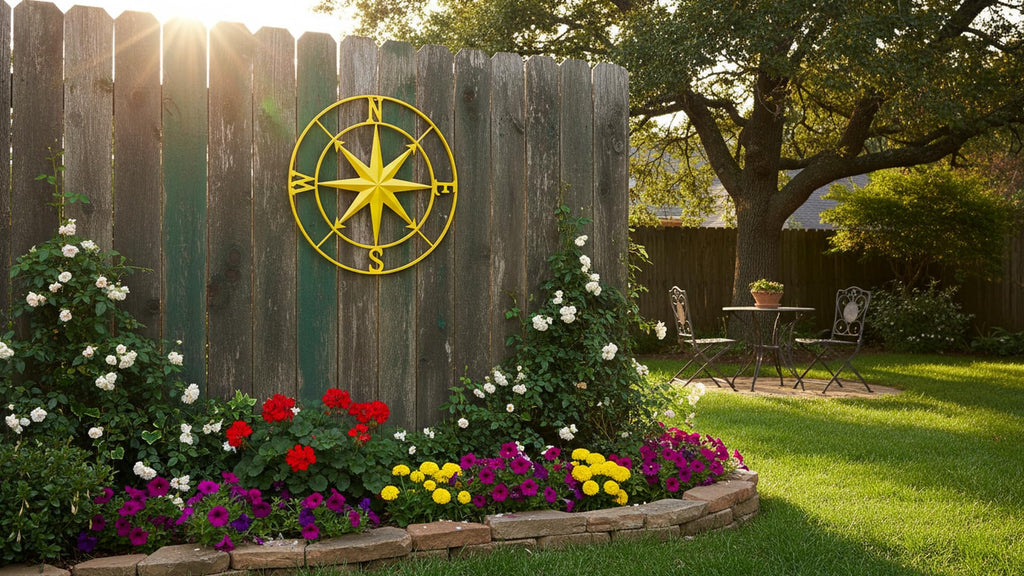 Nautical Metal Compass Wall Decor, 41 inches, Indoor/Outdoor (Gold)