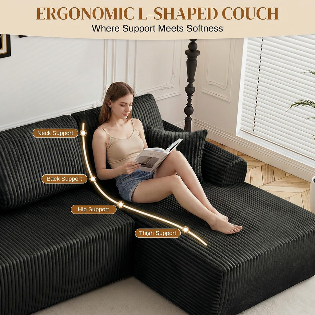 110" Boneless Cloud Sectional Couches, Comfy Fluffy L Shaped Memory Foam Deep Seat Boneless Couch, Modular Sectional