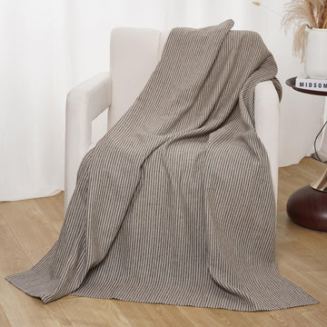 100% Linen Striped Throw Blanket - 53 x 59 Inch Super Soft Throw Blankets for Sofa Lightweight Breathable for Couch