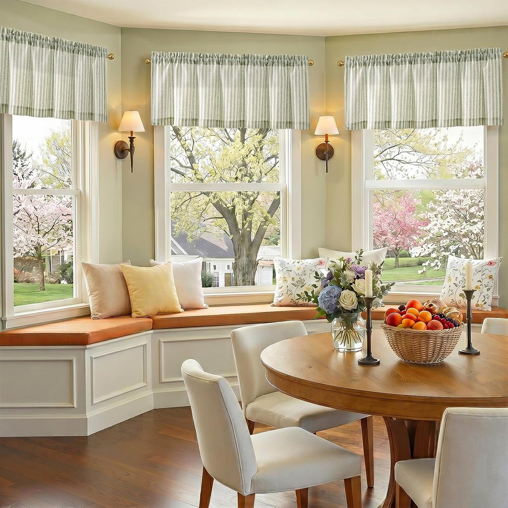 Valance Curtain Linen Textured Striped Window Curtain for Living Room Light Filtering Farmhouse Valance for Kitchen