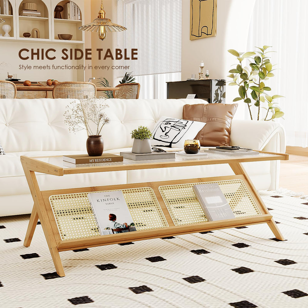 Rattan Coffee Table Mid-Century Modern Coffee Table BambooTable