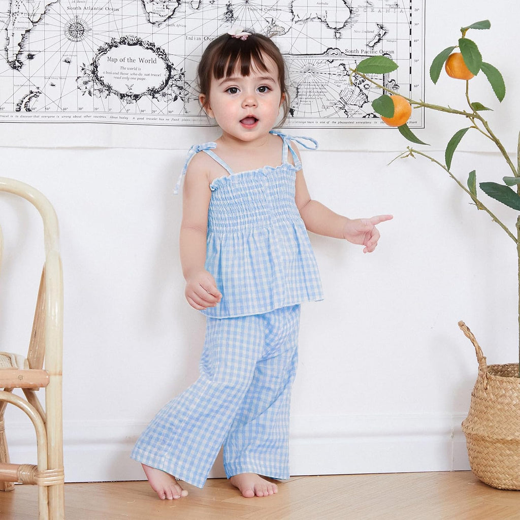 Infant Baby Toddler Girls Clothes Solid Color Sleeveless Camisole Linen Pants Set Baby Summer Outfits