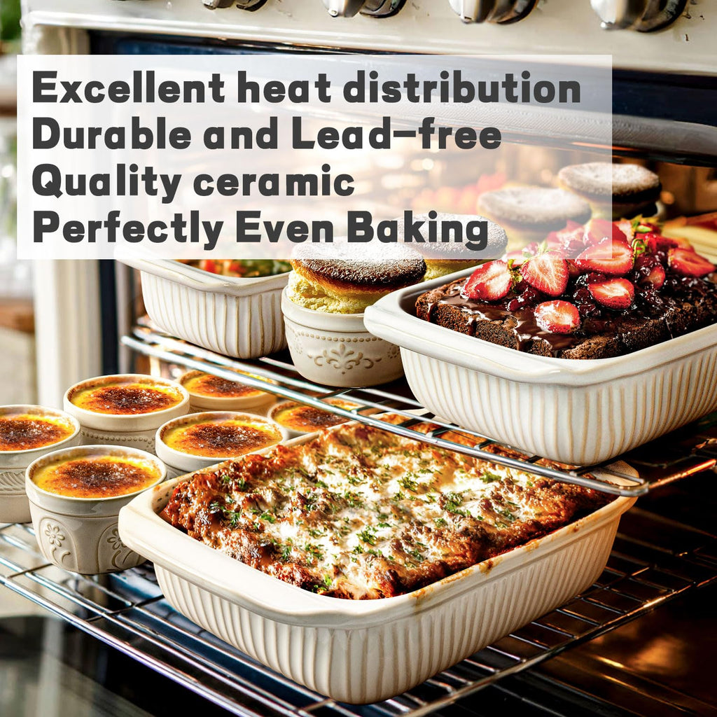 5.1 Qt Ceramic Casserole Dish with Lid, Deep Baking Dish, White
