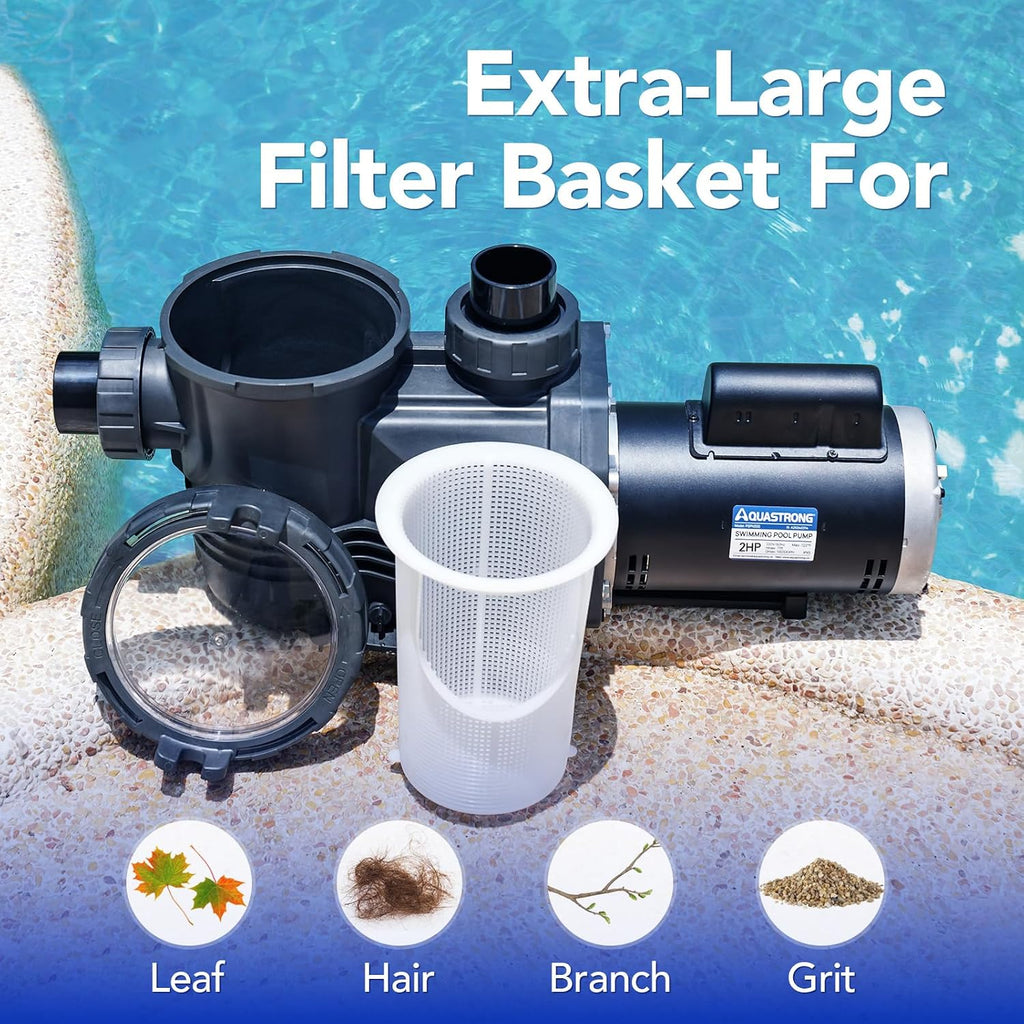 Riptide Series 2 HP In/Above Ground Pool Pump, 220V Single Speed, Up to 8,586 GPH High Flow, Pure Copper Motor