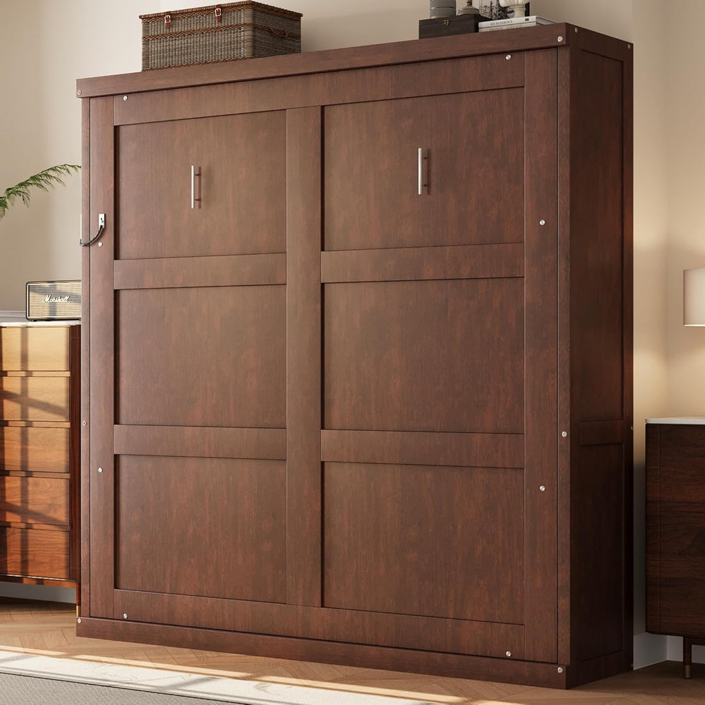 Full Murphy Bed,Modern Hidden Murphy Wall Chest Beds with Space-Saving Design,84.1" Wood Murphy Wall Bed Cabinet with