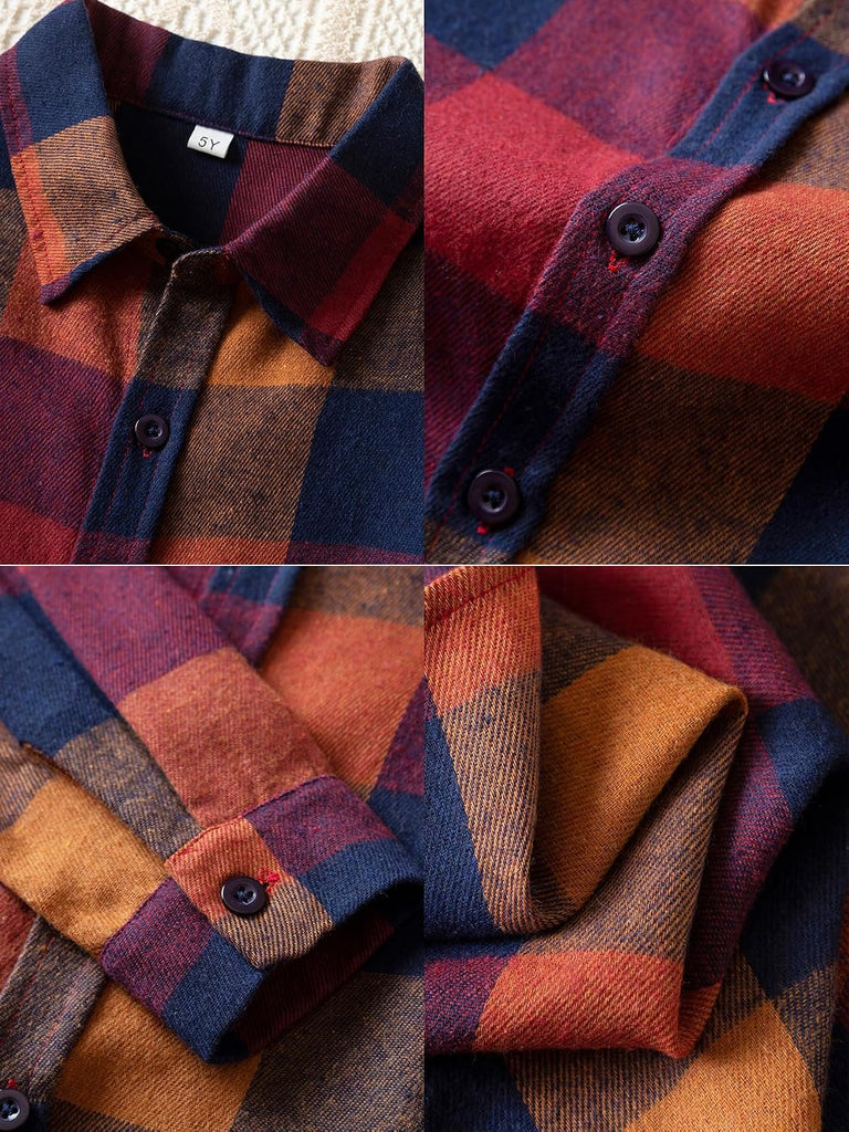 Boys Plaid Flannel Button Down Long Sleeve Shirt Jacket