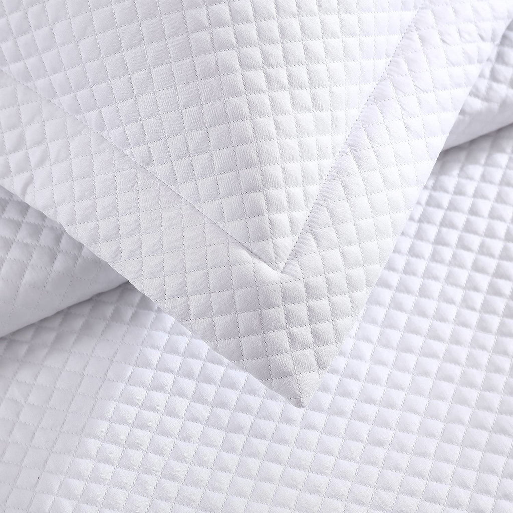 Diamond Quilted Coverlet Set, 100% Certified Egyptian Cotton, Petite Diamond Quilted, Queen, White