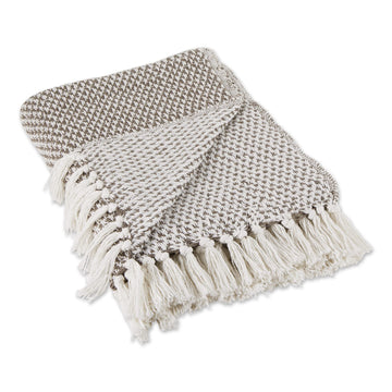 Basketweave Cotton Throw Blanket with Fringe, 50x60, Brown