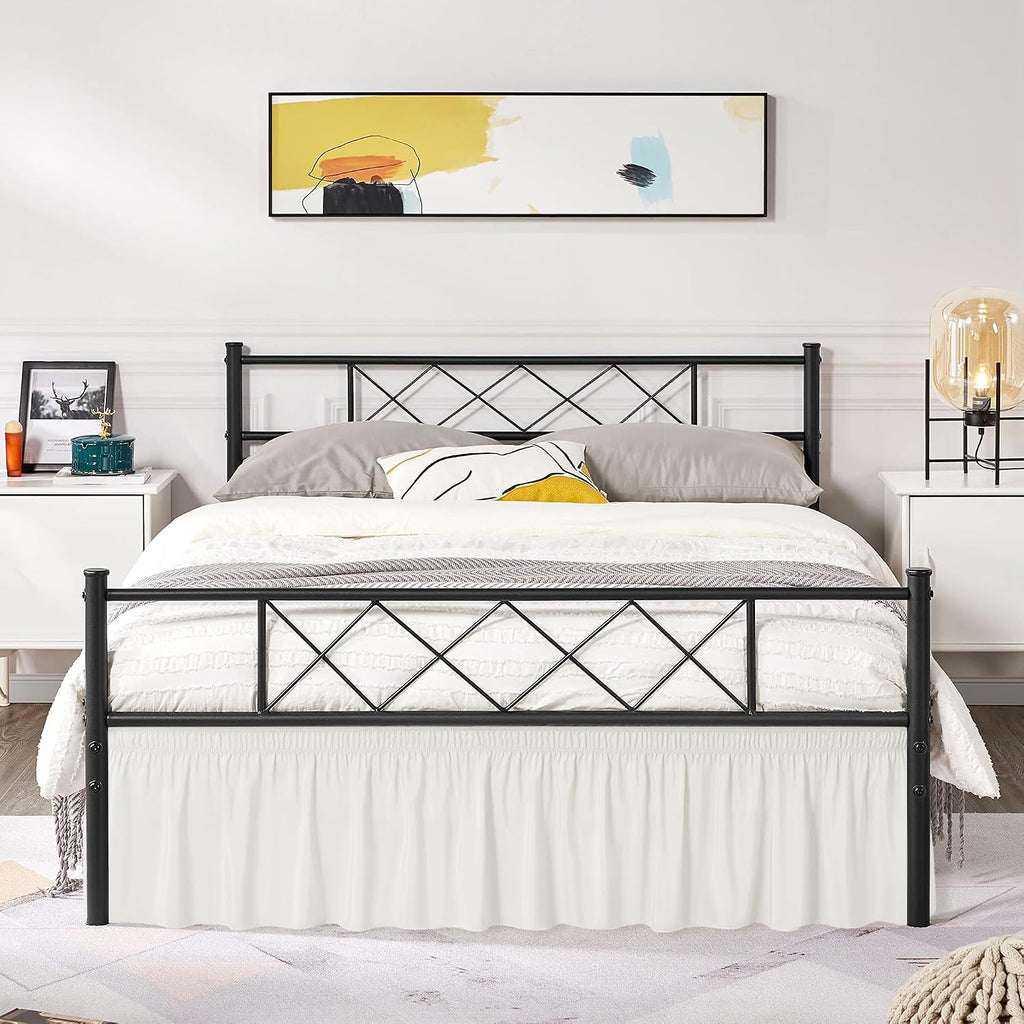 Wrap Around Queen Size Bed Skirt Split Corner 18" Drop-Elastic Dust Ruffle | Ivory Adjustable Pleated Bedskirt-Easy