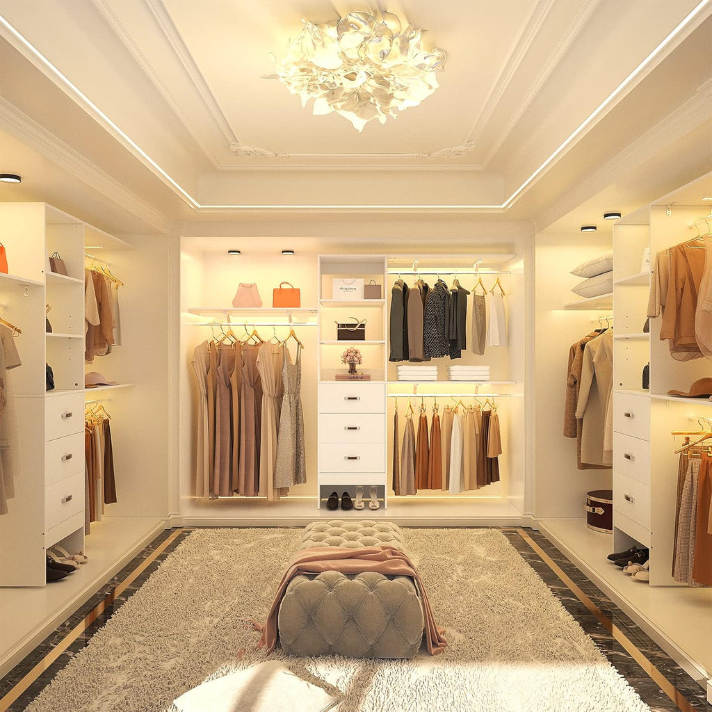 96" Wood Closet System with 3 Enclosed Drawers & 3 Solid Shelves, 8FT Adjustable Closet Organizers and Storage, Heavy