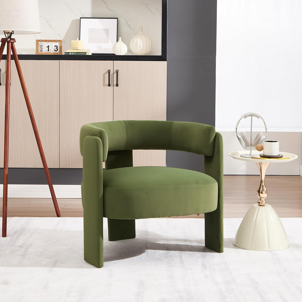 Accent Chair Living Room Velvet Upholstered Barrel Armchair Modern Curved Back Lounge Seat Plush Cushion Reading Sofa