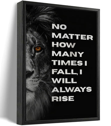 Floating Framed Black and White Lion Motivational Quote Canvas Wall Art
