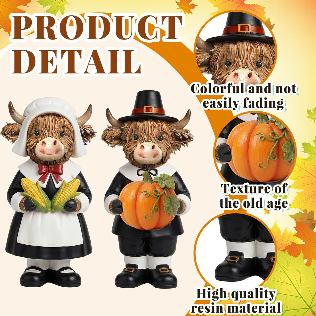 3 Pcs Thanksgiving Highland Cow Figurines, Resin Table Decor