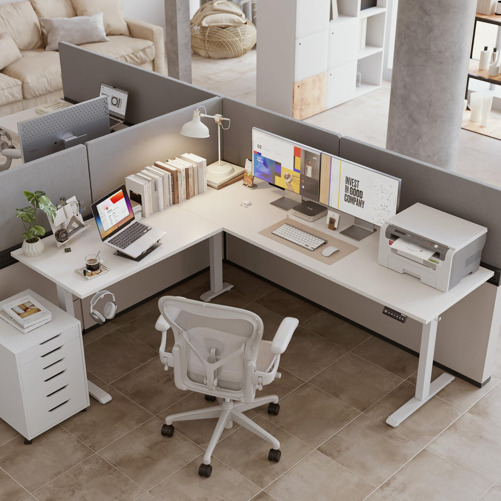 75 x 61 Inch L Shaped Electric Standing Desk, White