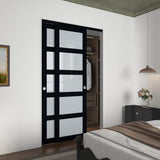 48x80 Sliding Closet Door, 5-Panels Preassembled Frosted Glass Door Panel with Hardware Kits & Match