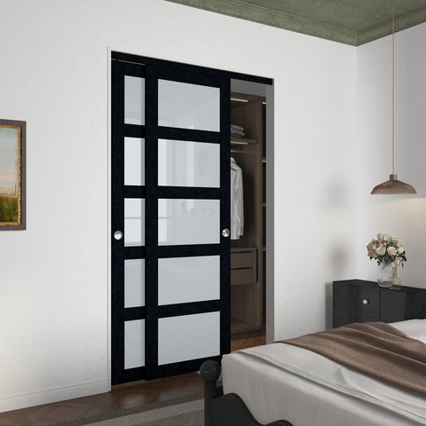 48x80 Sliding Closet Door, 5-Panels Preassembled Frosted Glass Door Panel with Hardware Kits & Match