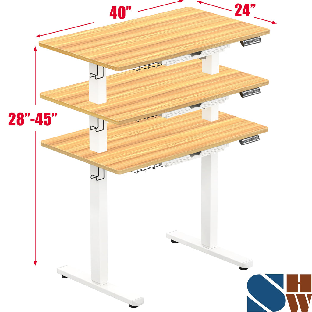 40-Inch Electric Height Adjustable Standing Desk w/Drawer, Oak