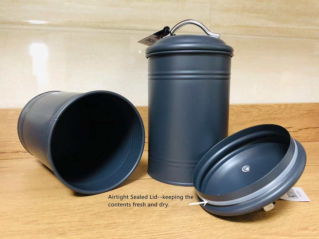 Airtight Kitchen Canister with Lid, Rustic Farmhouse Decor Container for Dry Food Sugar Coffee Tea, Charcoal Gray