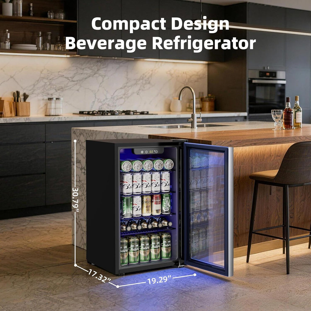 Beverage Refrigerator Cooler -120 Can Mini Fridge Glass Door for Soda Beer or Wi