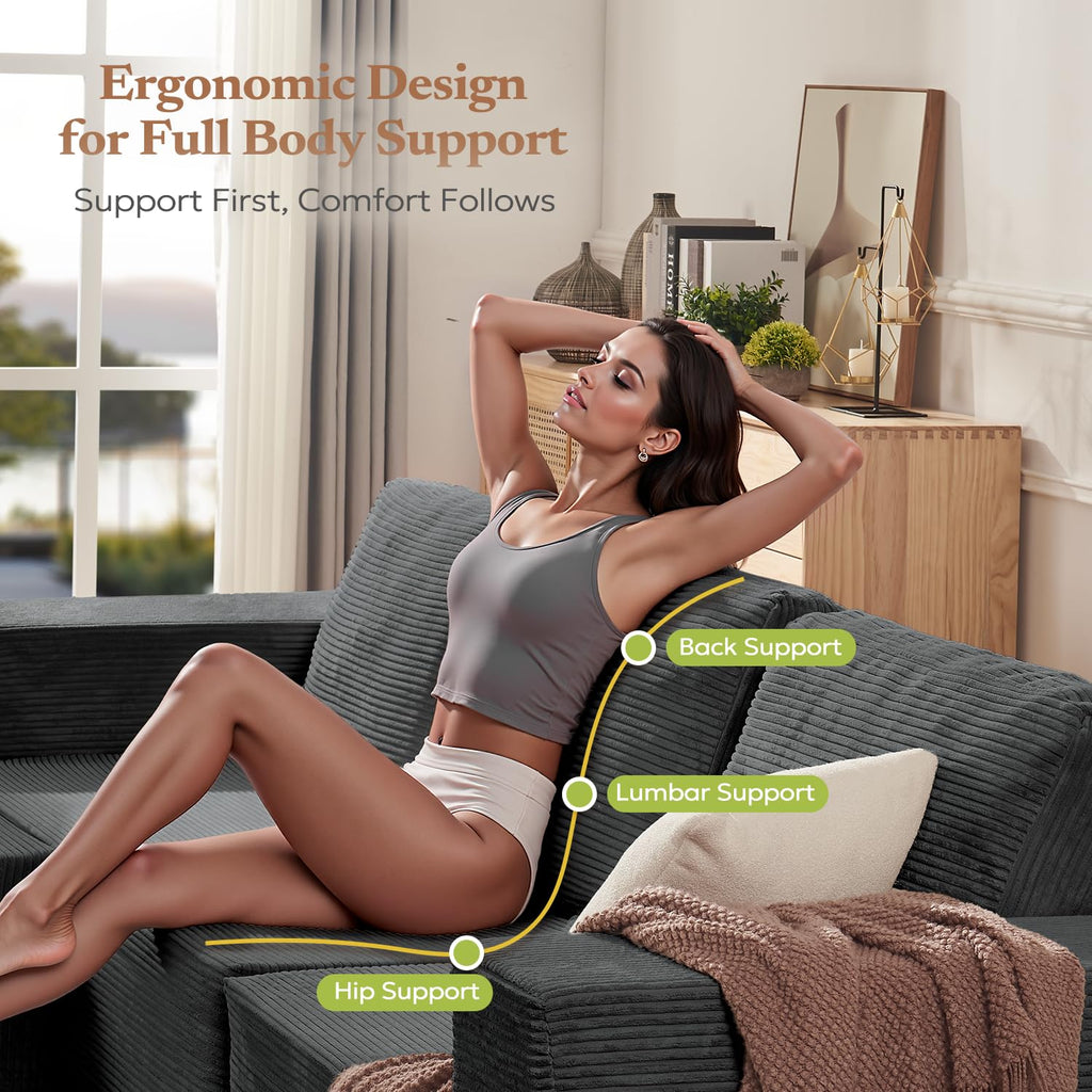 136" Cloud Sectional Couch, Left/Right Facing Convertible Sofa with Deep Seat, L-Shape Modular Upholstered Foam Couch