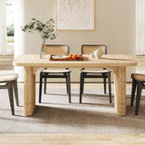 Modern Dining Table for 6 People, 62-Inch Natural Wood Kitchen Table with Double Robust Pedestal, Long Rectangle