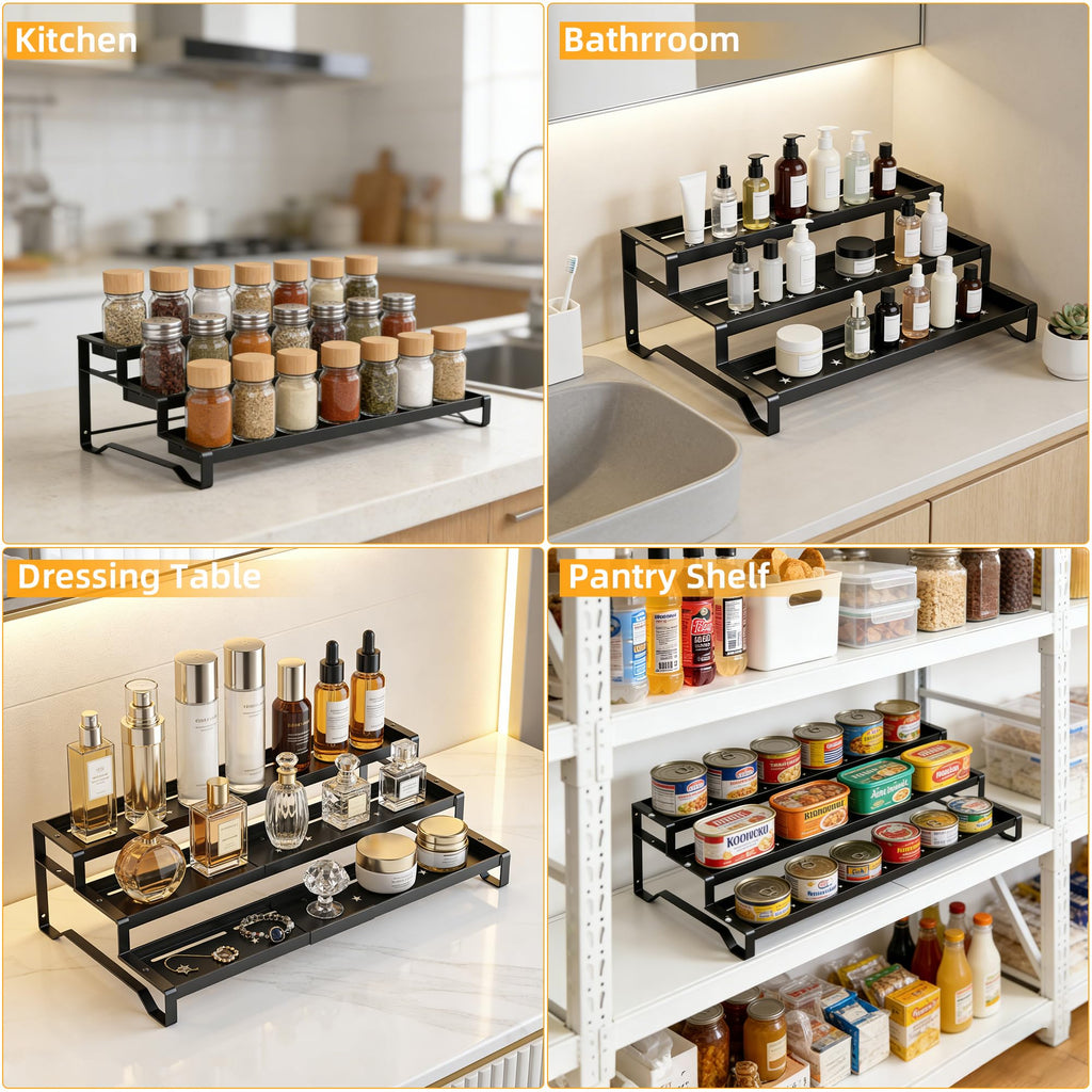 Expandable Spice Rack Organizer for Cabinet, 3-Tier Metal Shelf