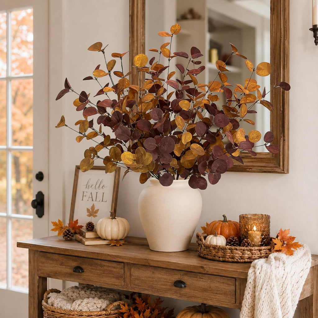 Fall Decor 27" Faux Fall Eucalyptus Stems Leaves Decor Thanksgiving - Set of 6