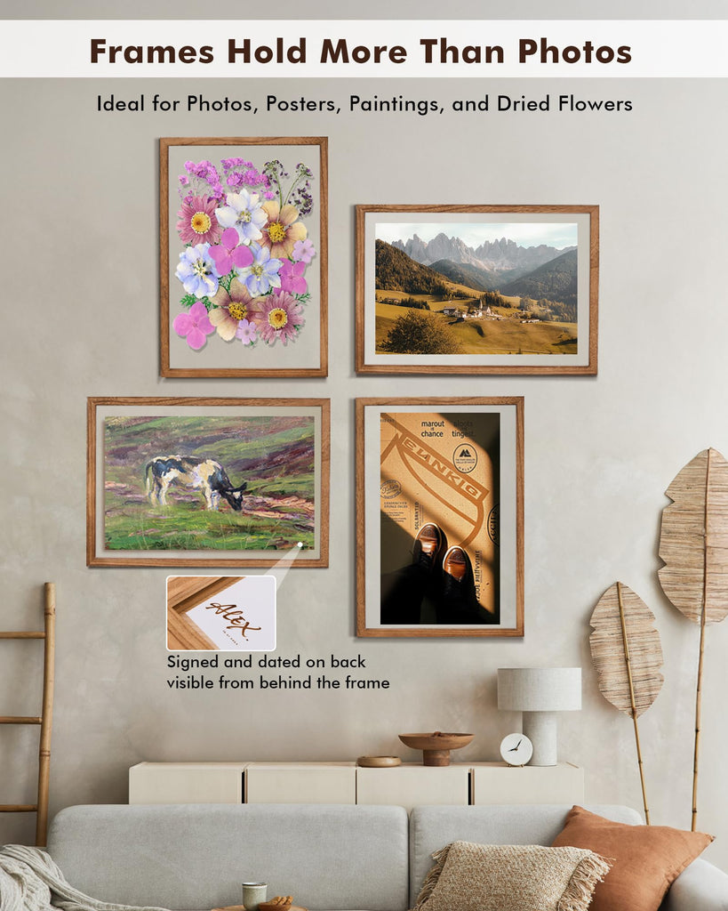 13x19 Floating Picture Frame for 11x17/11x14 Photos, 2-Pack Solid Wood Double Plexiglass Wall Art Frames, Any Size