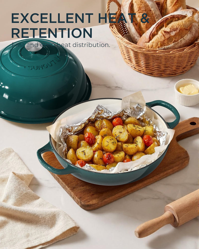 Enameled Cast Iron Dutch Oven for Bread Baking, 6QT Meatloaf Pan, Green
