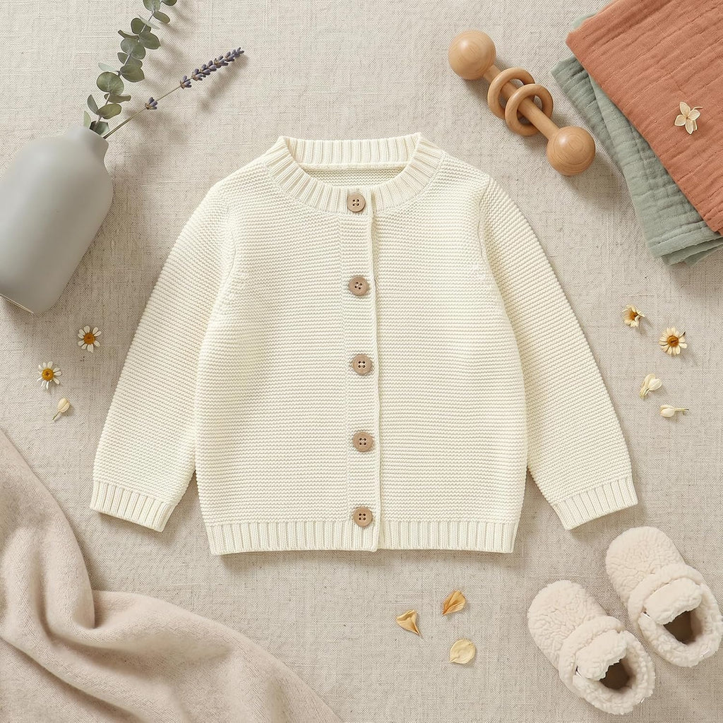 Baby Toddler Cotton Cardigan, Solid Color Sweater, Boys and Girls
