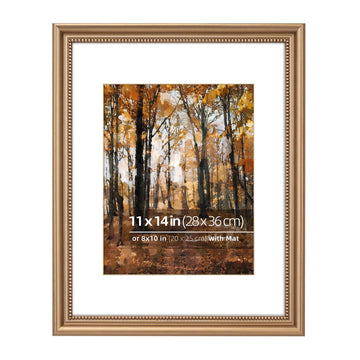 11x14 in Wood Classic Gallery Picture Frame, Ornate Beaded Inner, Matted for 8x10 Photo, Vertical or Horizontal