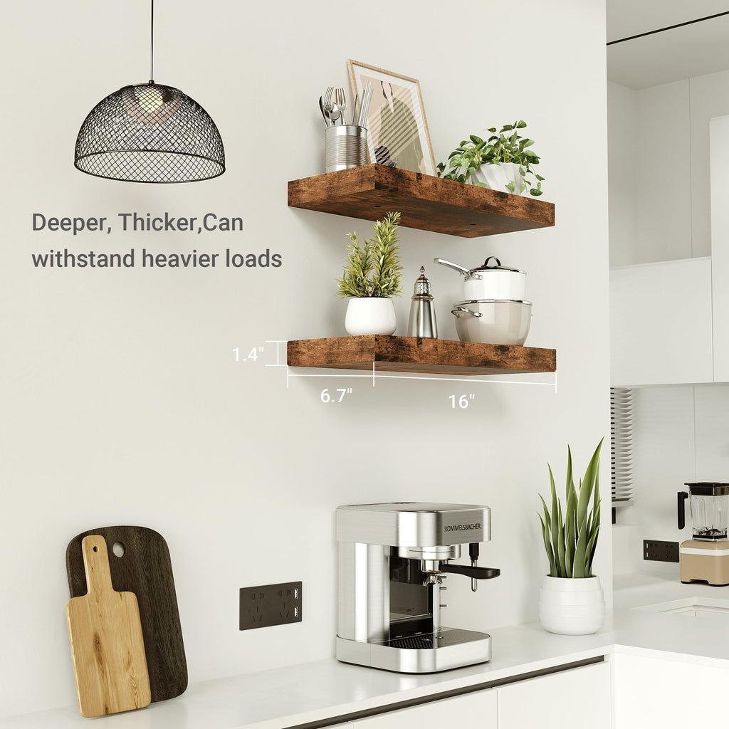 Floating Shelves for Wall Mounted 16 inch Set of 2, Rustic Brown