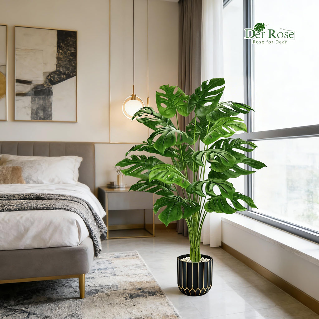 44" Fake Monstera Plant, Artificial Floor Plant in Black Gold Pot