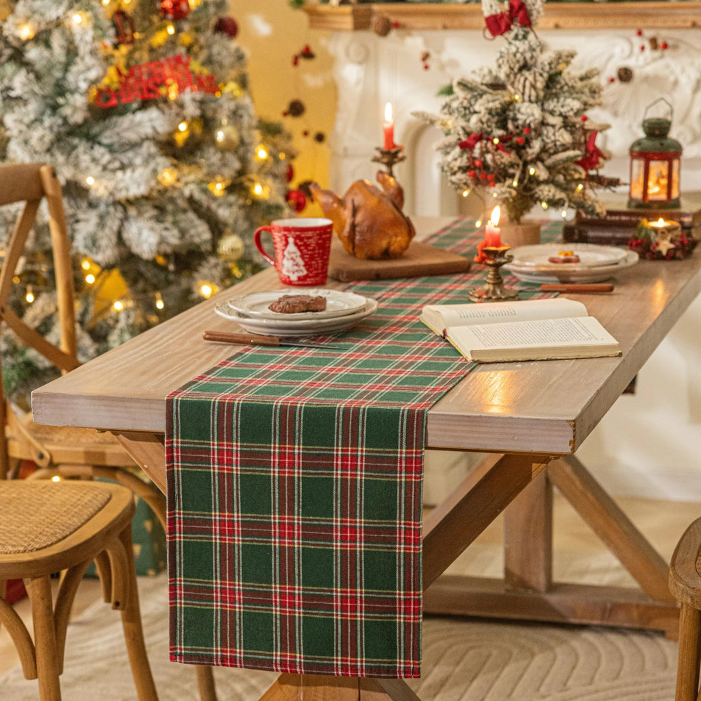 Red Green Plaid Christmas Table Runner 120 inches long Table Decor